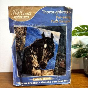 Vintage J&P Coats Latch Hook Kit Thoroughbreds Horses #25035 27" x 40"